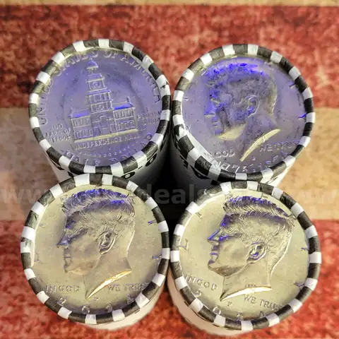 4 Rolls of Kennedy Half Dollars Unopened