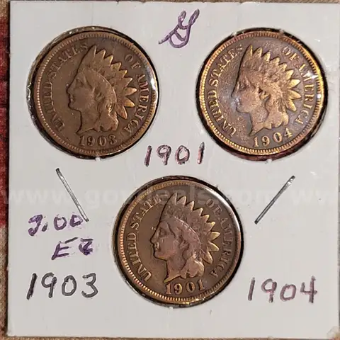 Very Nice Indian Head Penny Set 1901, 1903, 1904