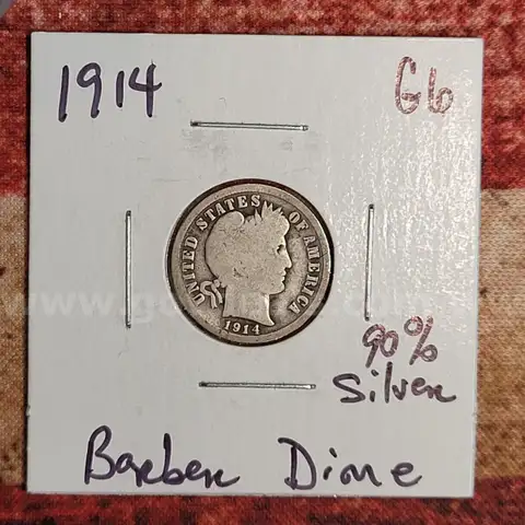 Nice Old Silver Barber Dime 1914