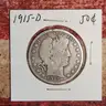 Very Nice Silver Barber Half Dollar 1915-D
