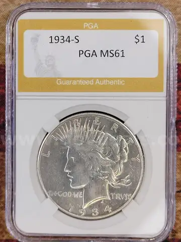 Stunning Silver Peace Dollar 1934-S PGA Graded MS61