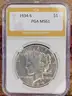 Stunning Silver Peace Dollar 1934-S PGA Graded MS61