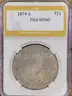 Stunning Silver Trade Dollar 1874-S PGA Graded MS 60