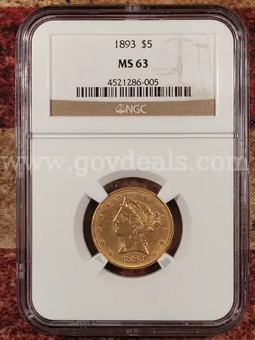 Beautiful 1893 $5 Gold Half Eagle NGC MS63