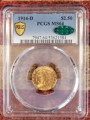 Beautiful 1914-D CAC $2.50 Gold Quarter Eagle PCGS MS64
