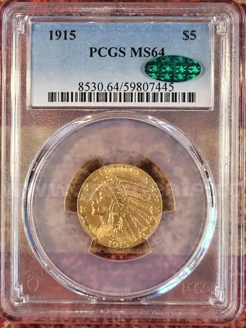 Beautiful 1915 CAC $5 Gold Half Eagle PCGS MS64