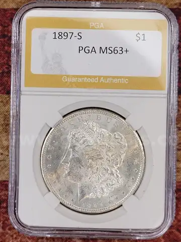 Stunning 1897-S Morgan Silver Dollar PGA Graded MS 63+