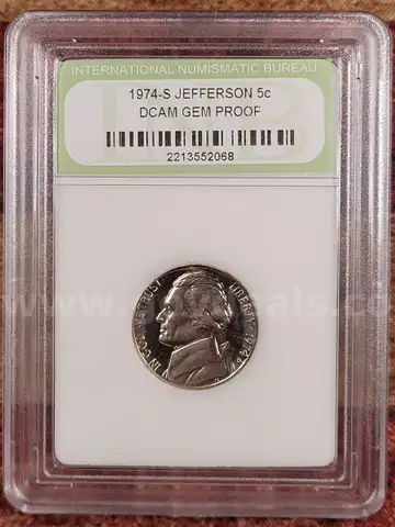 Graded 1974-S Jefferson 5c DCAM GEM Proof