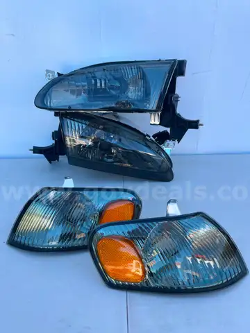 16 Pair Headlight Set FITS 1998 2000 Toyota Corolla Chrome Housing Smoke Lenses-Amber