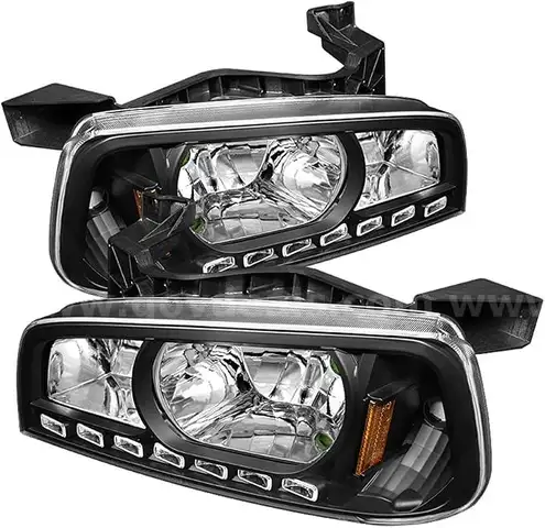 16 Pair of 2006-2010 Dodge Charger LED Crystal Driver and Passenger Side Black Euro Headlight with Parking LEDs