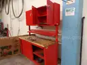 Wooden Shop Table with Metal Storage