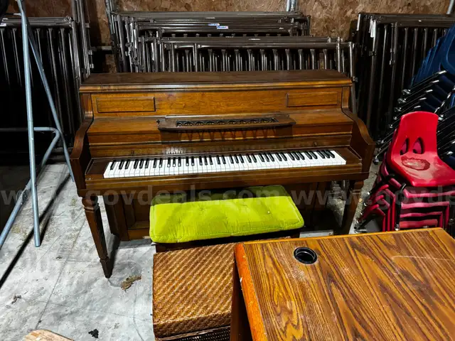 Piano, Bench, Storage Basket, Wooden Table/Desk