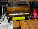 Piano, Bench, Storage Basket, Wooden Table/Desk