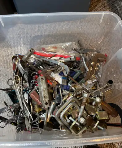 Big bin lot of drill bits, threaders, tools, irwin, craftsman, stanley
