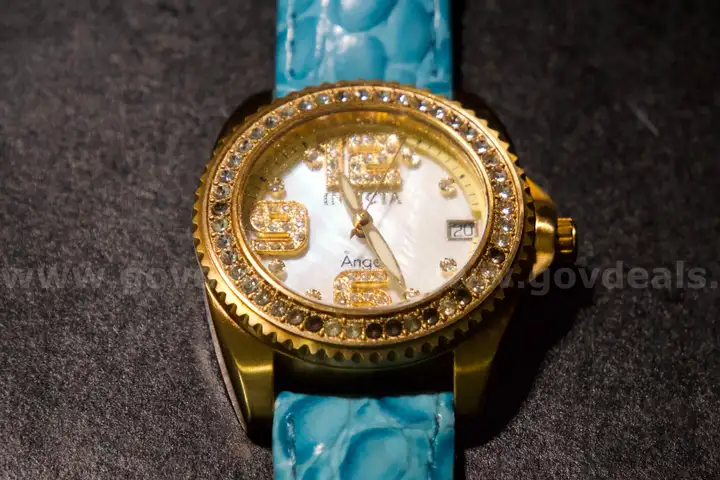 Invicta Angel 1117 Ladies Watch &#x2013; Mother of Pearl Dial &#x2013; Light Blue Leather Strap