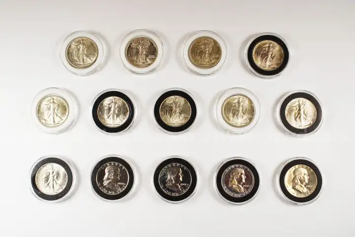14 Piece Lot U.S. Walking Liberty and Franklin Halves