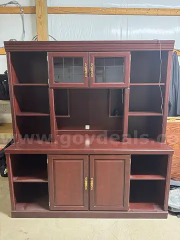 Cherry cabinet with hutch (light works) 20in deep/ 71in tall/ 65in wide