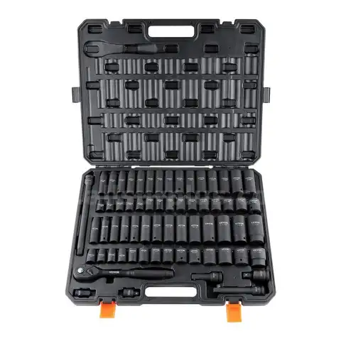 VEVOR 1/2&#x22; Drive Impact Socket Set 65 Piece SAE 3/8&#x22; to