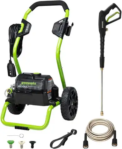 Greenworks 2000 PSI (13 Amp) Electric Pressure Washer (Wheels For Transport / 20 FT Hose / 35 FT Power Cord)