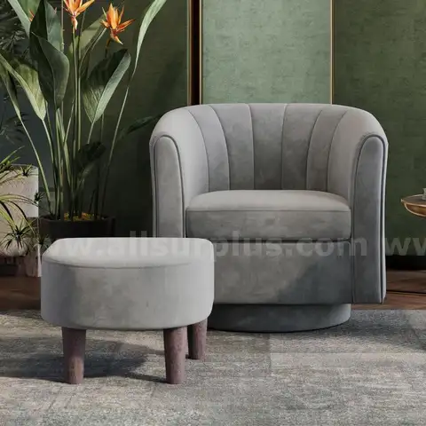 LINSY Swivel Accent Chair with Ottoman Small Velvet Barrel