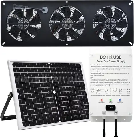 25W Solar Powered Exhaust Fan Kit with 12000mAh Lithium Battery