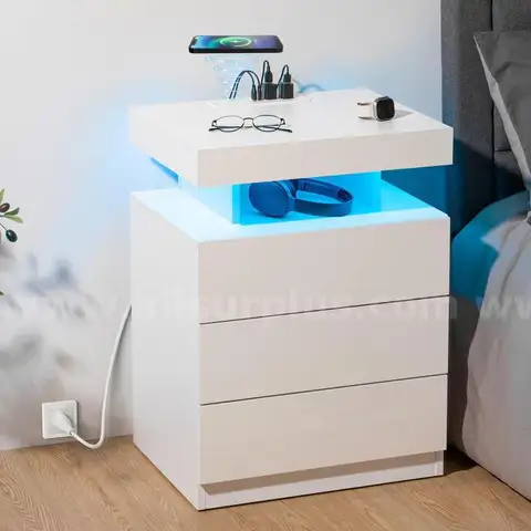 HOMMPA LED Nightstand with Wireless Charging Station USB