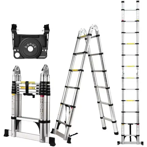 Telescoping Ladder A Frame 12.5 Ft Compact Aluminum