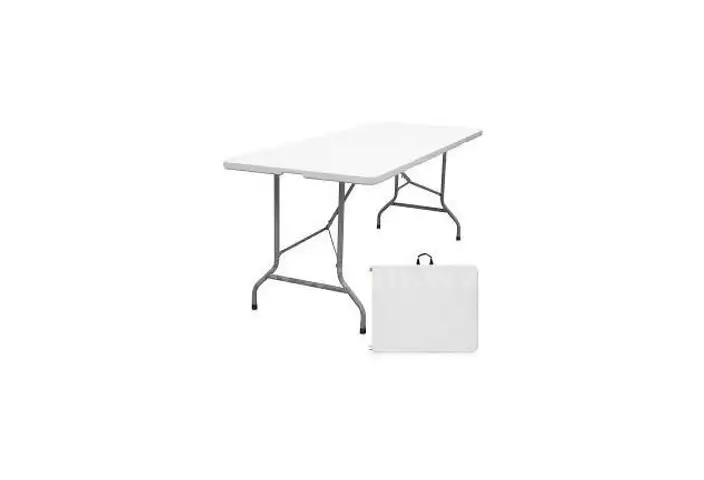Folding Table 6ft Portable Heavy Duty Plastic Fold-in-Half Utility Foldable Table Plastic Dining Indoor Outdoor for Cam