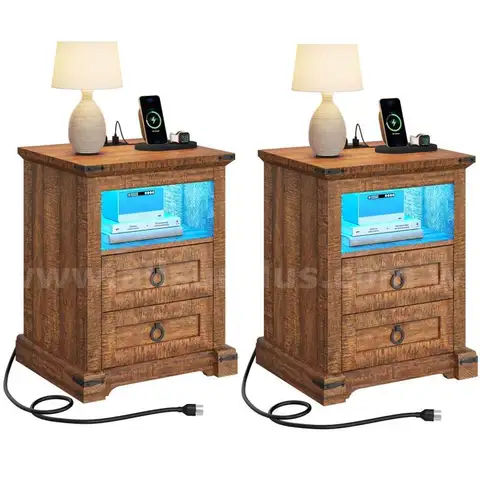 YITAHOME Farmhouse Nightstand with Charging Station 2