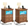 YITAHOME Farmhouse Nightstand with Charging Station 2