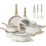 CAROTE 16 Piece Pots and Pans Set, Nonstick White Granite