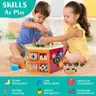 WOODMAM 9-in-1 Large Activity Cube, Farm-Themed Wooden Play