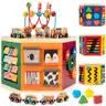 WOODMAM 9-in-1 Large Activity Cube, Farm-Themed Wooden Play