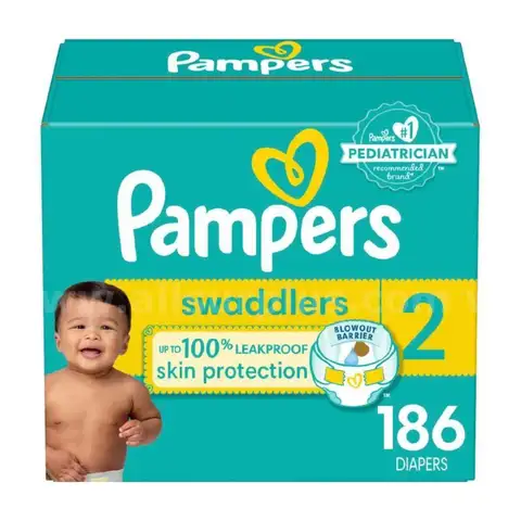 Pampers Swaddlers Baby Diapers, Size 2 - 186 Count