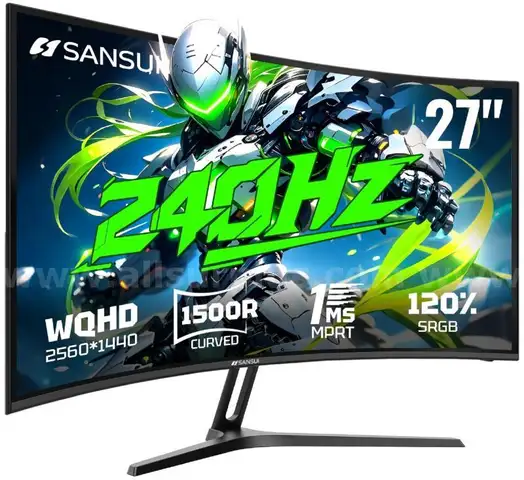 SANSUI 27 Inch Curved 240Hz Gaming Monitor 2K WQHD 1500R