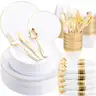 WELLIEFE 700 PCS Gold Plastic Dinnerware Set for 100