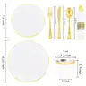 WELLIEFE 700 PCS Gold Plastic Dinnerware Set for 100