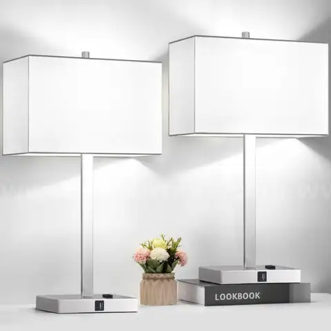 21&#x22; Set of 2 Touch Control Table Lamps with 2 USB AC