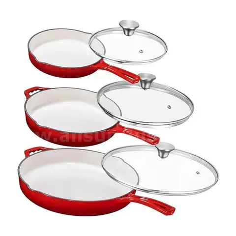 Bruntmor Enameled Cast Iron Skillet Set of 3-8, 10, and