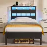 Furnulem Twin Bed Frames with Charging Station and LED