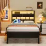 Furnulem Twin Bed Frames with Charging Station and LED