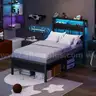 Furnulem Twin Bed Frames with Charging Station and LED