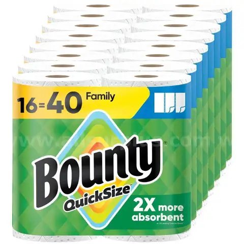 Bounty Paper Towels Quick Size White 16 Family Rolls 40