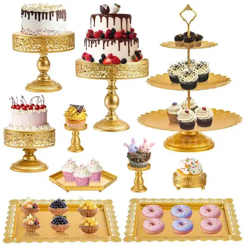 Jucoan 10 Pieces Gold Metal Cake Stand Set Cupcake Holder