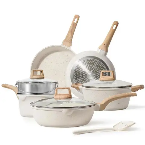 CAROTE Pots and Pans Set Nonstick White Granite Induction