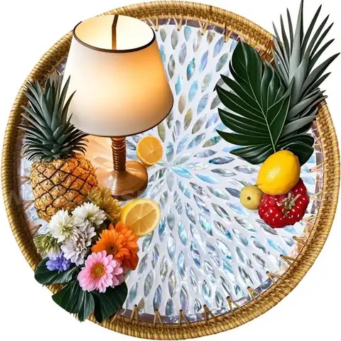 i-lan 18&#x22; Round Decorative Rattan Serving Platter
