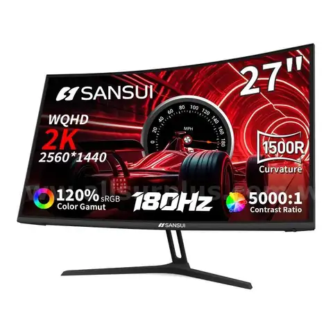 SANSUI 27" WQHD 2560X1440 Curved Gaming Monitor, 180Hz