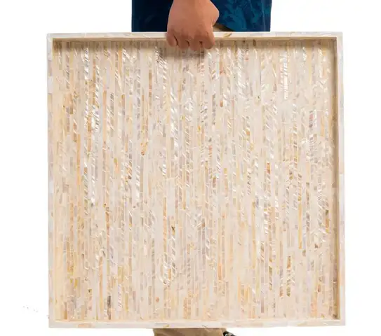 PEMAR Mother of Pearl 23.6" Square Extra Large Ottoman Tray