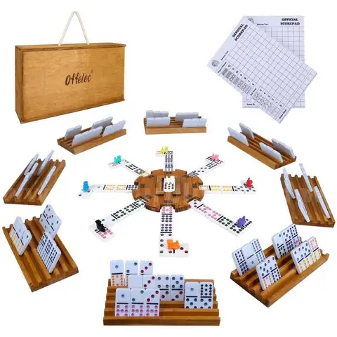 Offelec Mexican Train Dominoes Set with 8 Holders Double