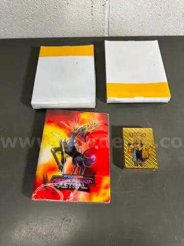 Lot of 3 Pokemon TCG Sleeve Binders &#x26; 55 Card Gold Foil Packs-WILL SHIP